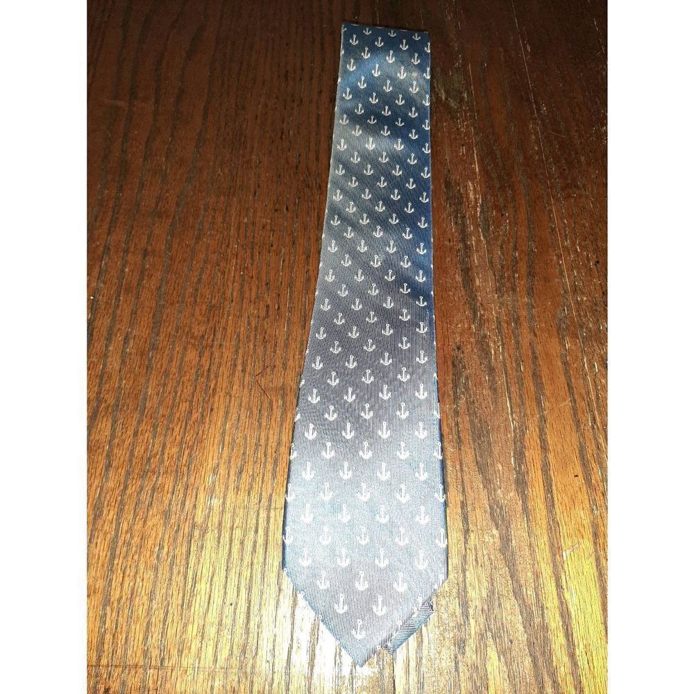 Chaps Blue White Anchor Nautical Silk Neck Tie
